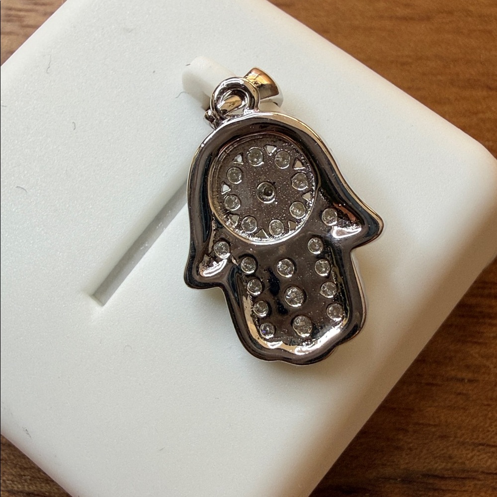 925 Sterling Silver Moissanite Hamsa Hand Pendant - Picture 3 of 8